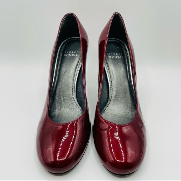 Stuart Weitzman Metallic Patent Leather Round Toe Heels - Picture 1 of 6